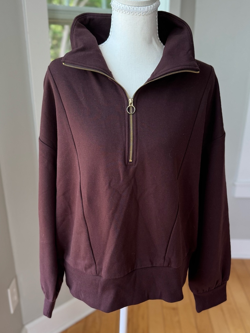 A New Day Half-Zip Pullover Sweatshirt in Raisin Dark Brown Size Large